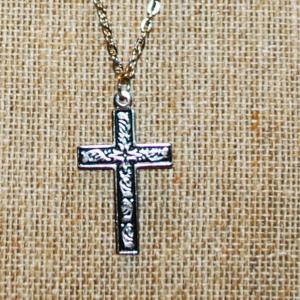 Photo of Small "Thorns Cross" PENDANT (1¼" x ¾") on a Silver Tone Necklace Chain 20" L