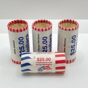 Photo of LOT 237: Four Unopened Rolls of Presidential $1 Coins - (25 Coins Per Roll) Geor