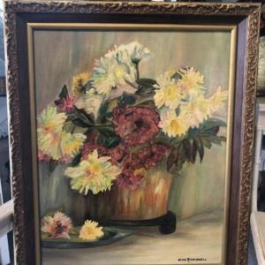 Photo of Vintage Alma R. Caldwell Oil on Canvas Still Painting Frame Size 19” x 23.5”