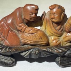 Photo of Vintage Hand Carved NETSUKE Style Figure on a Carved Wooden Base all Hand Carved