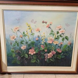 Photo of Vintage Oil/Acrylic on Canvas "Summer Blooms" by Marian Ludden in a Custom Woode