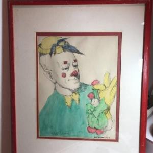 Photo of CORTLAND BUTTERFIELD Clown Hand Colored Lithograph/Print - Pencil Signed Frame S