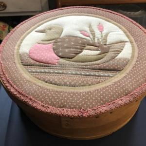 Photo of Vintage Antique Wooden Hat Box w/Needlepoint Lid 15" Diameter & 5.75" Tall Preow
