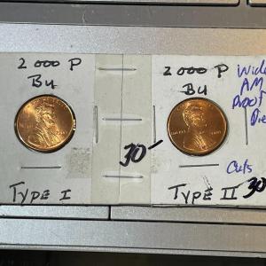 Photo of 2000-P Type-1 & Type-2 Wide & Close AM's in Uncirculated Condition as Pictured.