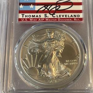 Photo of (1) 2021 AMERICAN SILVER EAGLE COIN Type-1 "Last Day of Issue" Designer Thomas C