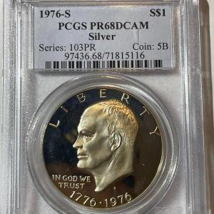 Photo of PCGS CERTIFIED 1976-S PROOF68 DEEP CAMEO SILVER EISENHOWER DOLLAR AS PICTURED.