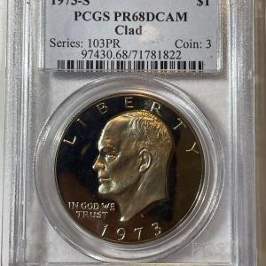 Photo of PCGS CERTIFIED 1973-S PROOF68 DEEP CAMEO CLAD EISENHOWER DOLLAR AS PICTURED.