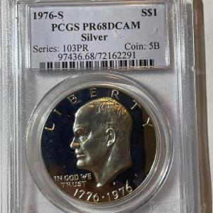 Photo of PCGS CERTIFIED 1976-S PROOF68 DEEP CAMEO SILVER EISENHOWER DOLLAR AS PICTURED.