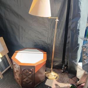 Photo of OCTAGON END TABLE WITH MARBLE TOP AND LARGE STORAGE SPACE PLUS FLOOR LAMP
