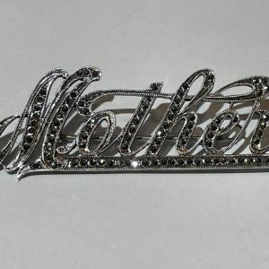 Photo of Vintage Sterling Silver .925 Marcasite "Mother" Pin in VG Preowned Condition.