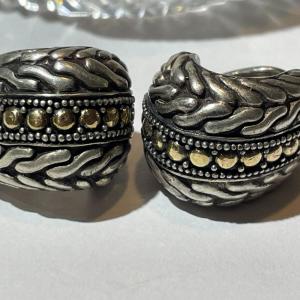 Photo of Vintage Estate .925 Sterling Silver & 18K Gold French Back Earrings in Good Preo
