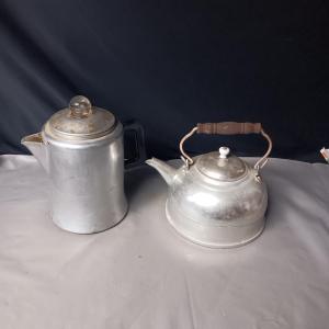 Photo of MIRRO PERCOLATOR AND WATER KETTLE