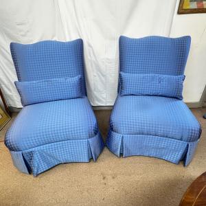 Photo of 1141 Pair of Blue Satin Slipper Chairs