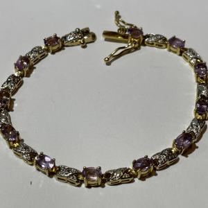 Photo of Vintage Estate .925 Gold-toned Sterling Silver Amethyst Color Stone Tennis Brace