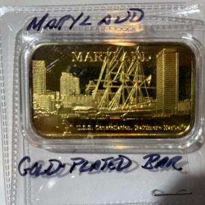 Photo of Vintage Maryland 18k Gold-Plated Bar as Pictured.