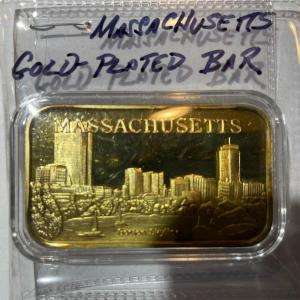 Photo of Vintage Massachusetts 18k Gold-Plated Bar as Pictured.