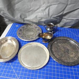 Photo of Vintage Silver Toned Platters etc
