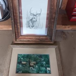 Photo of A PHOTO AND SKETCH OF ELK IN BARN WOOD FRAMES