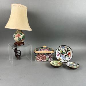 Photo of BR329 Floral Pottery Lamp with Covered Dish Set and Three Decorative Plates