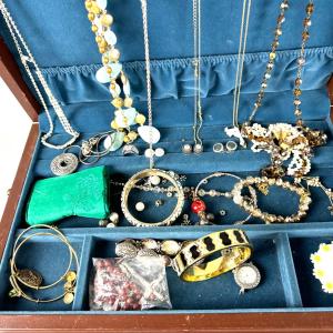 Photo of BB362 Lot of Bracelets, Necklaces and Mahogany Jewelry Box
