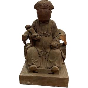 Photo of 20th Century Chinese Temple Hand Carved Wood Statue #2