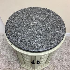 Photo of LOT 4 B: Round Granite Topped Side Table Cabinet