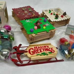 Photo of Vintage Christmas Hodgepodge Lot - handmade trinket boxes, miniature sled, minia