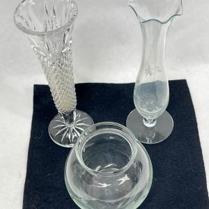 Photo of Lot of 3 Vintage Clear Glass Vases