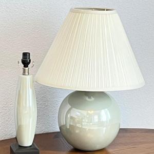 Photo of Pair (2) ~ Matching Light Green Iridescent Ceramic Table Lamps