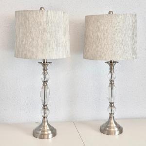 Photo of Pair (2) Matching Silver & Acrylic Lamps