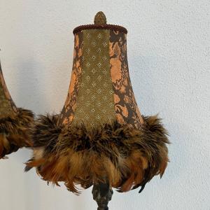 Photo of Pair (2) Feathered Table Lamps