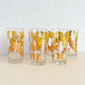 Photo of Six (6) MCM Gold Embossed Butterfly Glasses ~ Excellent