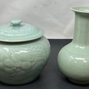 Photo of Two Chinese 20th Century Dish w/ Cover and Vase