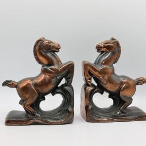 Photo of Vintage Bronze Metal Prancing Horses Bookends - Set of Two (2)