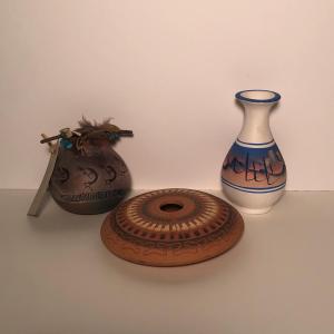 Photo of LOT 43B: Two Signed Native American Pottery Pieces & Signed Artifact Collection 