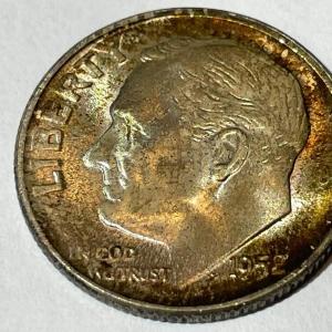 Photo of 1952-S BU ORIGINAL TONED ROOSEVELT SILVER DIME FOR THE TONED LOVERS.