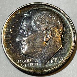 Photo of 1954-P PROOF ORIGINAL TONED ROOSEVELT SILVER DIME FOR THE TONED LOVERS.