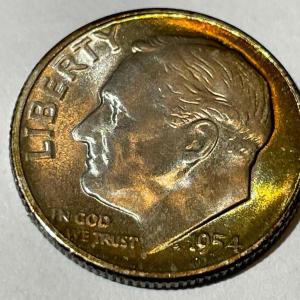 Photo of 1954-S BU ORIGINAL TONED ROOSEVELT SILVER DIME FOR THE TONED LOVERS.