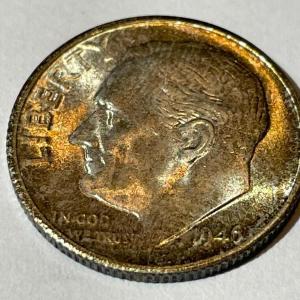 Photo of 1946-S BU ORIGINAL TONED ROOSEVELT SILVER DIME FOR THE TONED LOVERS.