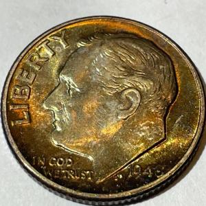Photo of 1948-P BU ORIGINAL TONED ROOSEVELT SILVER DIME FOR THE TONED LOVERS.