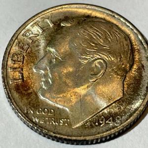 Photo of 1948-S BU ORIGINAL TONED ROOSEVELT SILVER DIME FOR THE TONED LOVERS.