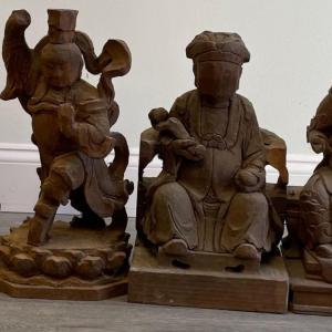 Photo of Four 20th Century Chinese Temple Hand Carved Wood Statues