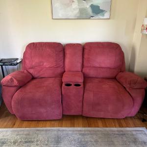 Photo of LOT 107L: Red Two Seat Electric Reclining Sofa