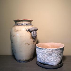 Photo of LOT 89D: Anthropologie Planter Basket & Ceramic Urn Vase