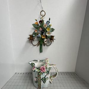 Photo of Flower Wall Sconce & Floral Pitcher