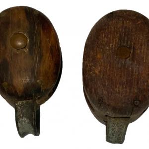 Photo of Two Antique Wood Block Tackle Pullies