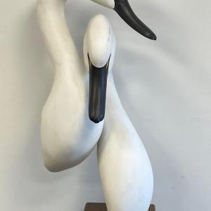 Photo of Ann Sears hand carved Loving Pair Swan Sculpture 28 X 9