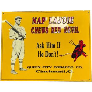 Photo of Np Lajoie Chew Red Devil Tobacco Advertising Sign