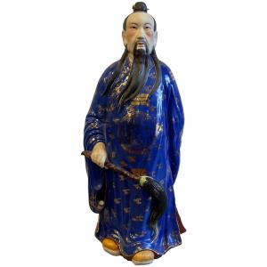 Photo of Vintage tall Chinese Glazed porcelain / Male figurine
