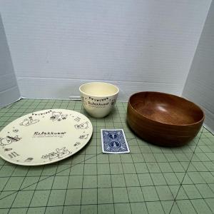 Photo of Hand crafted Sapele wooden bowl With Rilakkuma Plate and Bowl